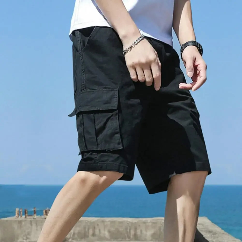 Men Shorts Men's Cargo Shorts with Multiple Pockets Elastic Waist Breathable Fabric for Summer