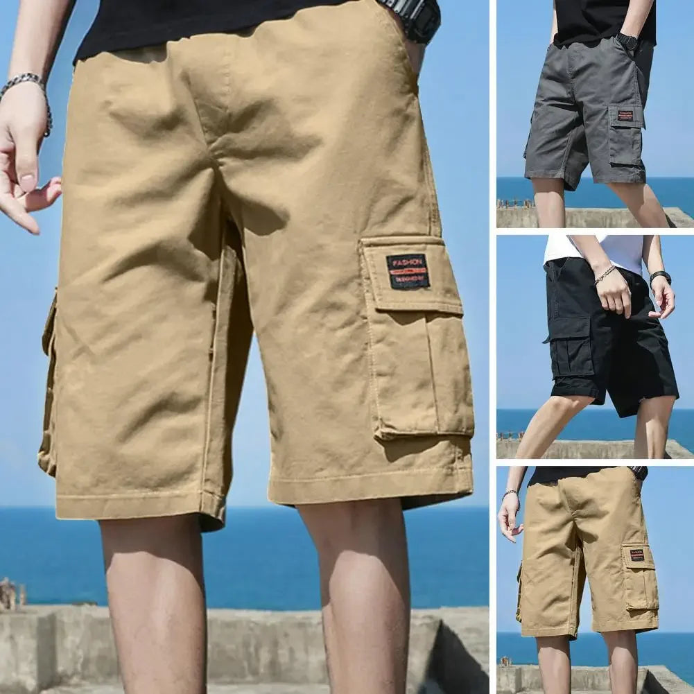 Men Shorts Men's Cargo Shorts with Multiple Pockets Elastic Waist Breathable Fabric for Summer