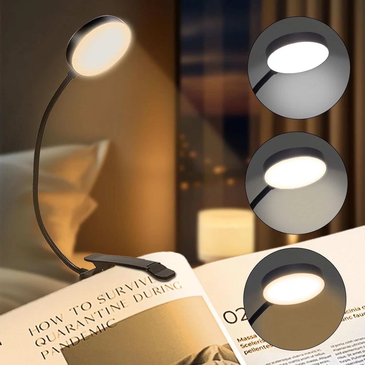 14Leds Book Light USB Rechargeable Reading Light Warm Cool White