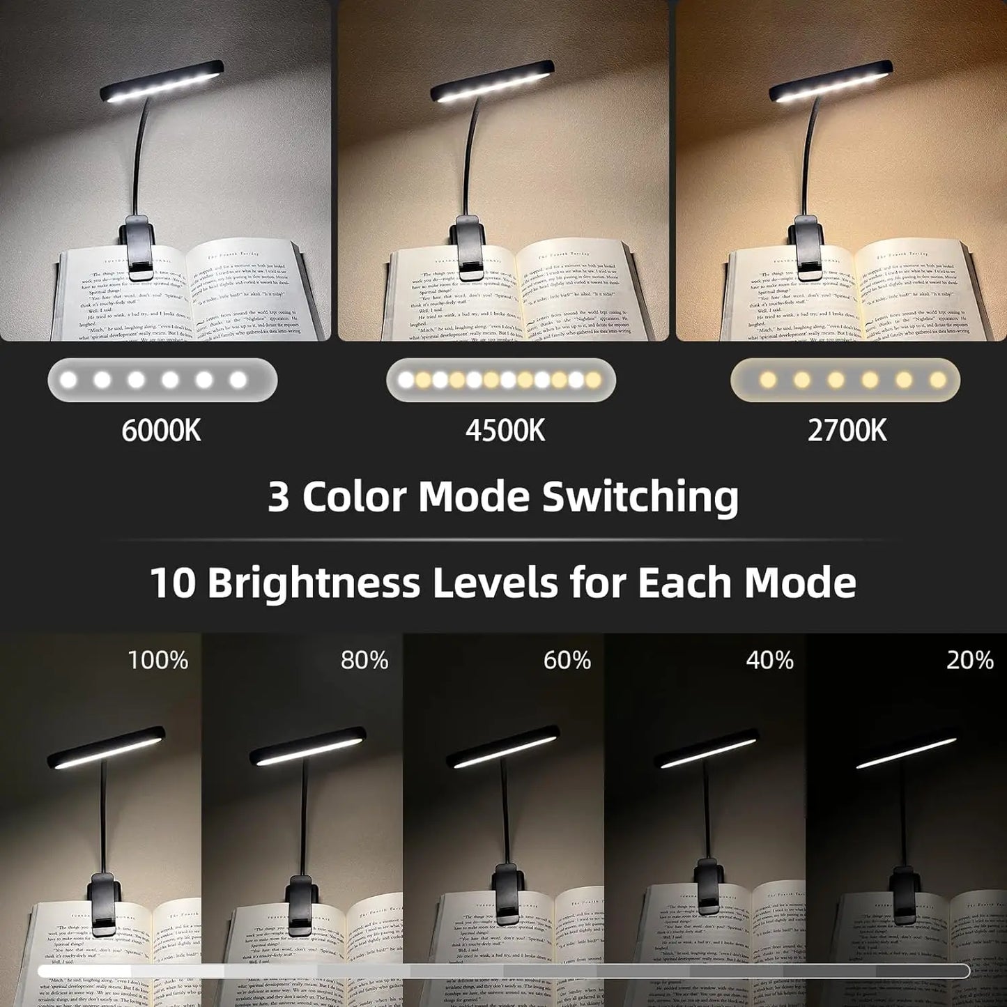 14Leds Book Light USB Rechargeable Reading Light Warm Cool White