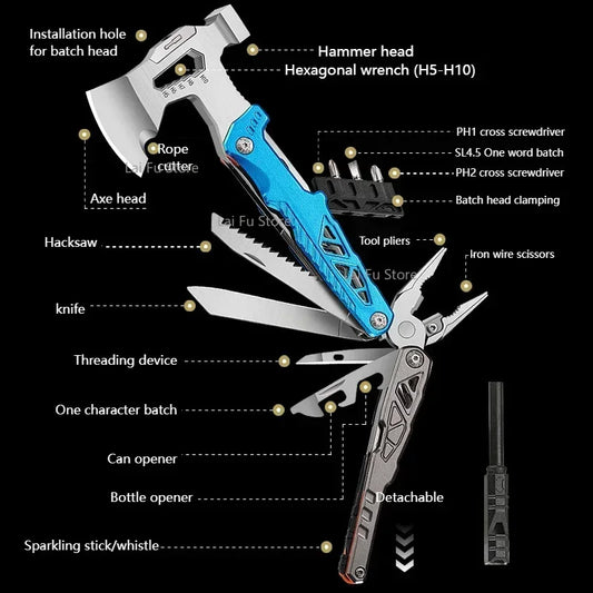 Multipurpose Outdoor Axe Hammer Pliers Folding Hammer