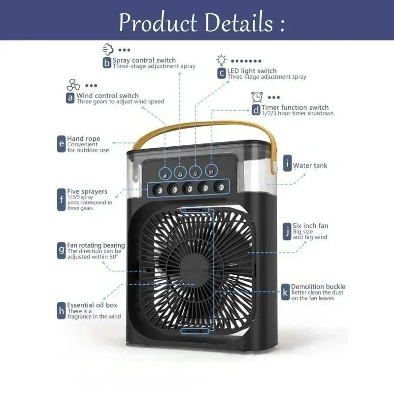 New 3 In 1 Fan AIr Conditioner Household Mini Air Cooler LED